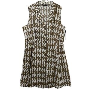 Mille Gabrielle 3X Sleeveless Button Down Geo Print Neutral Collared Dress Y7